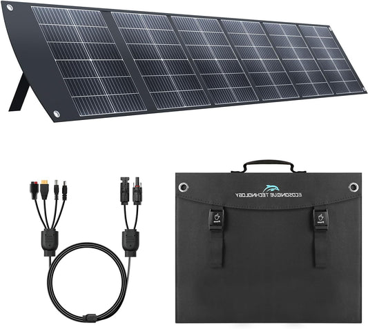 Ecosonique 200W Portable Solar Panel Foldable with Kickstand, USB-C PD3.0 & USB-A QC3.0, MC4, Multi-Output for Power Stations, Generators, Motorhomes, Hiking - QUORE