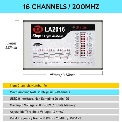 InnoMaker USB Logic Analyzer LA2016 16 Kanalen 200MHz 1G Geheugen met Engelse PC Software Draagbaar Hogesnelheid Ondersteuning I2C SPI CAN UART voor Windows MacOS Linux