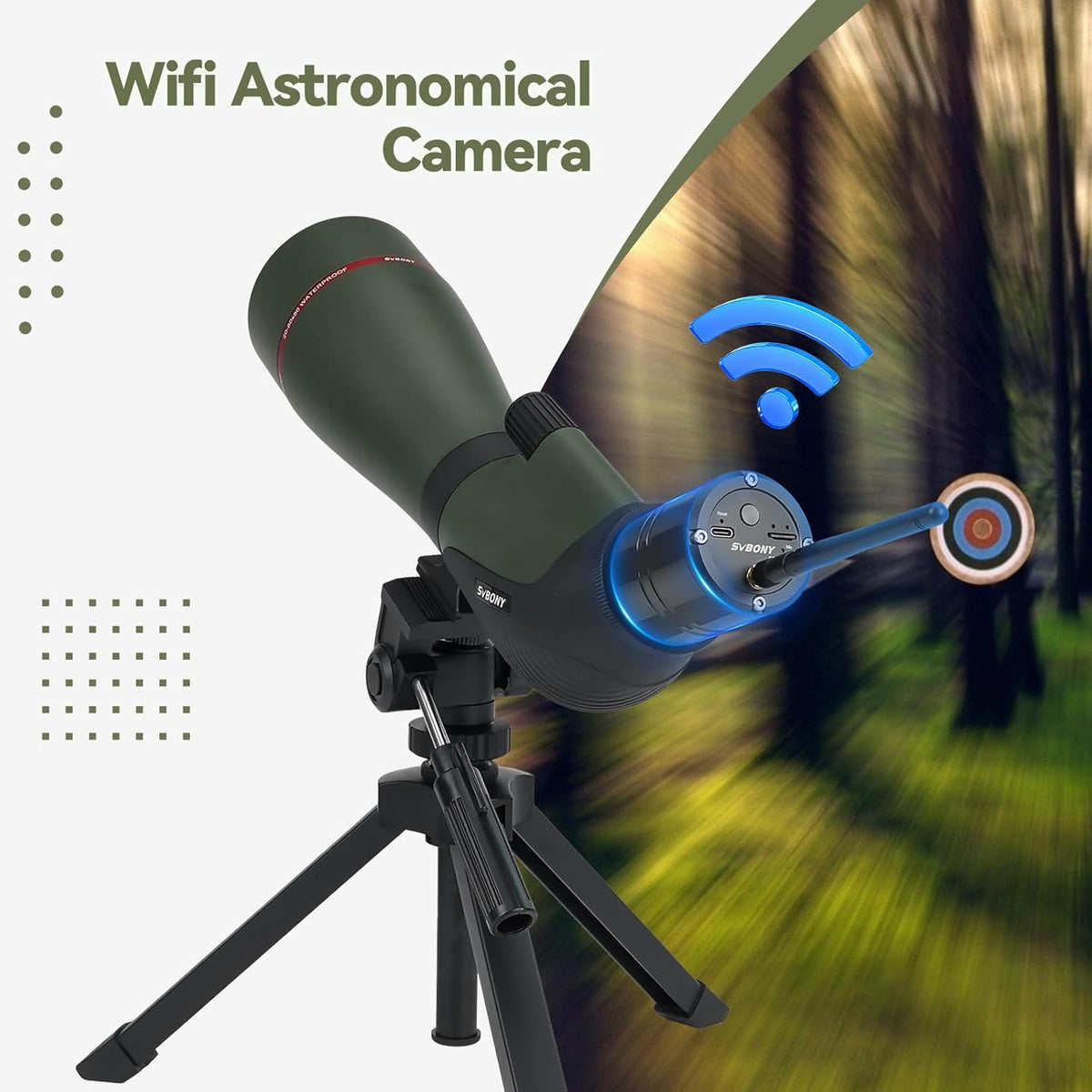 Svbony SA412 20-60x80 Spotting Scopes met WIFI-Camera, HD-Spotting Scope met Desktop Statief, Schuine Lange Afstand Spotter Scope, FMC Waterdichte Mistbestendige Spotting Scope voor Doelschieten