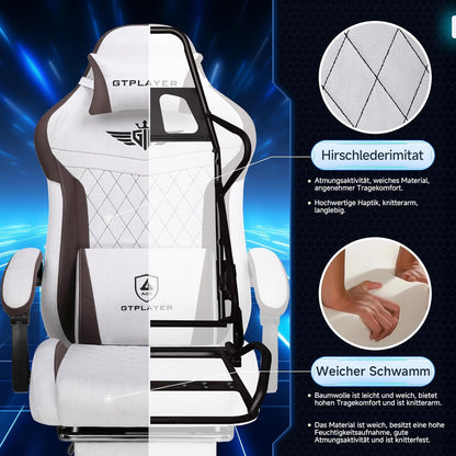 GTPLAYER Ergonomic Gaming Chair, Technical Fabric, with Lumbar Support, Computer Chair with Extended Backrest, Supports up to 150 kg, Brown - QUORE