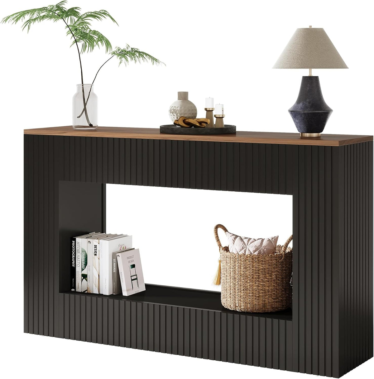 Tribesigns Modern Console Table, 140cm Wooden Entrance Table with Storage, Narrow Long Bench Table Behind Sofa for Living Room, Foyer, Hallway, Black
