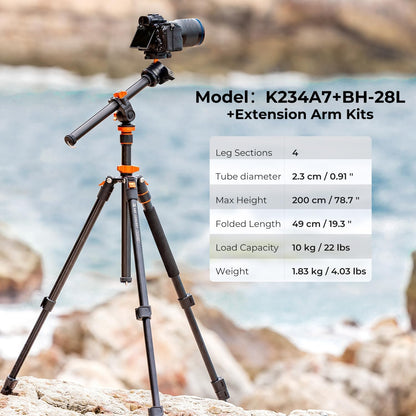 Camerastatief – Fotostatief – Driepoot – Tripod – Videostatief – Verstelbaar van 49 tot 200 cm – Twee-in-één Monopod met 360° Balhoofd