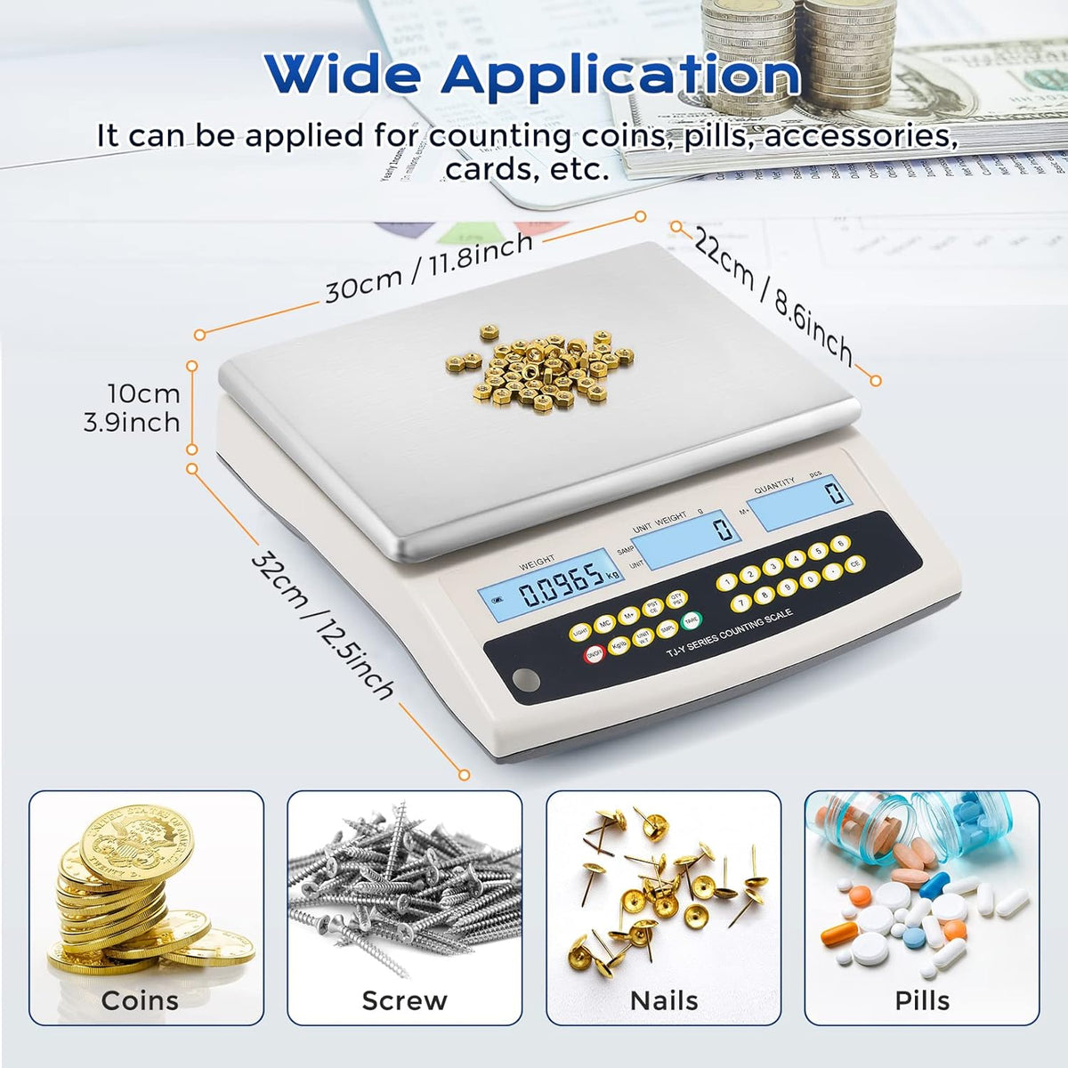 Bonvoisin Digitale weegschaal, 6 kg x 0,1 g, multifunctionele industriële weegschaal met tara, telling, alarm, RS232-data-uitgang, oplaadbare accu, voor onderdelen en munten