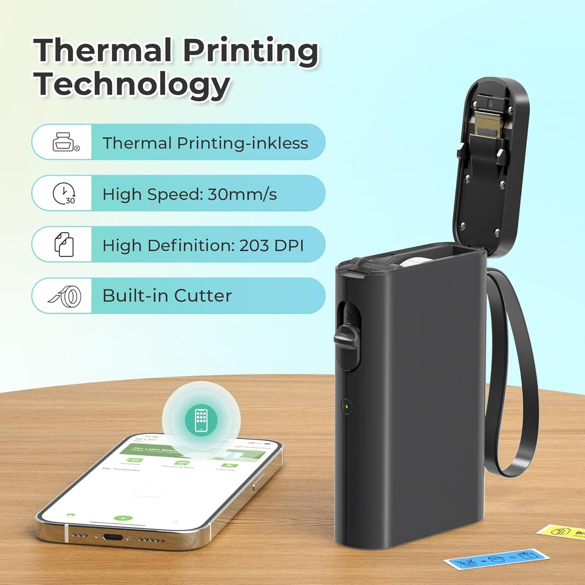 Nelko P21 Draagbare Bluetooth-labelmaker, draadloze stickerprinter met meerdere sjablonen voor thuiskantoororganisatie en opslaglocatie, met 3 rollen thermische tape (14 x 40 mm), zwart