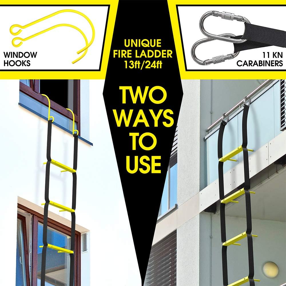 ISOP Brandvluchtladders 4 m | Intrekbare ladders voor Huizen met 2 Verdiepingen | Compact en Draagbaar | Touwladder Geschikt voor Raamontsnapping