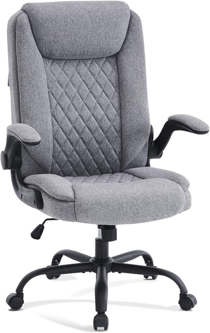 CASTLOVE Bureaustoel, ergonomische bureaustoel met gevoerde armleuningen, inklapbaar, in hoogte verstelbaar, kantelfunctie en hoofdsteun, comfortabel voor thuiskantoor, bureaustoel, 150 kg (Grijs)