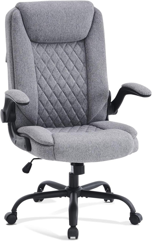 CASTLOVE Bureaustoel, ergonomische bureaustoel met gevoerde armleuningen, inklapbaar, in hoogte verstelbaar, kantelfunctie en hoofdsteun, comfortabel voor thuiskantoor, bureaustoel, 150 kg (Grijs)