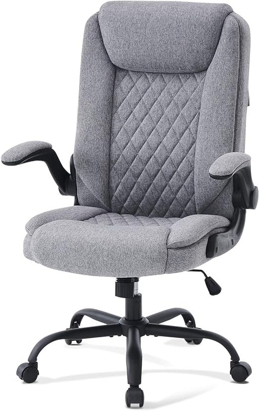 CASTLOVE Office Chair, Ergonomic Office Chair with Padded Armrests, Collapsible, Height Adjustable, Tilt Function and Headrest, Comfortable for Home Office, Office Chair, 150kg (Grey) - QUORE