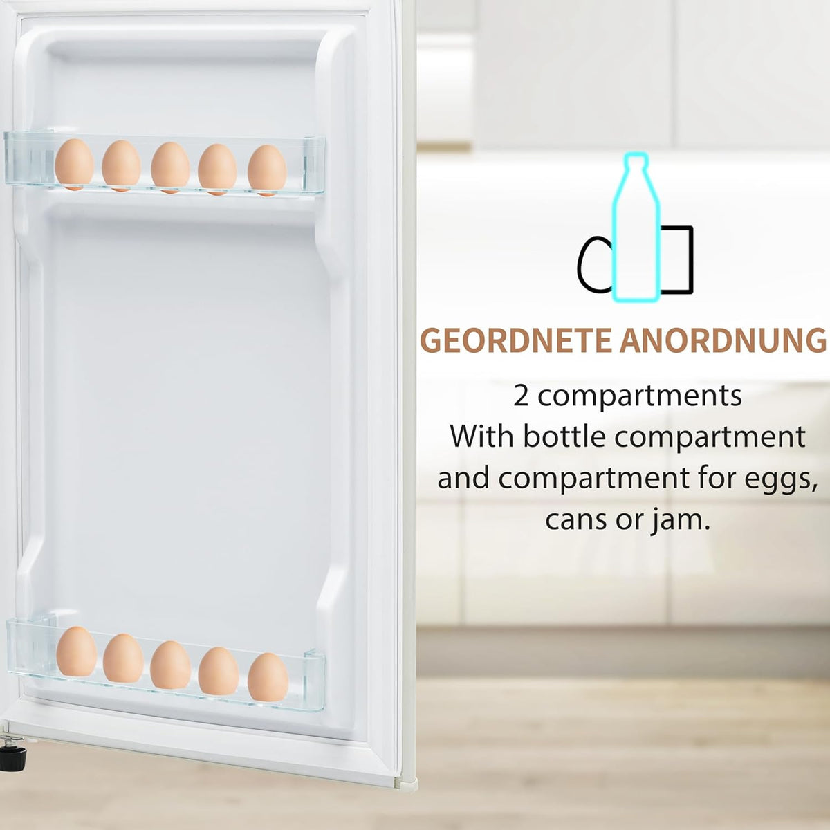 Generisch Retro refrigerator, 92 litres, fridge-freezer, two-door, compact design for kitchen and living room, energy efficiency class D with 7 temperature control - QUORE