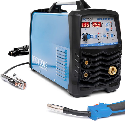 IPOTOOLS MIG-185SYN Lasapparaat, MIG MAG Lasapparaat, 185 ampère, Synergic-functie, FLUX, Elektroden, MMA, IGBT-technologie, 230 V / 7 jaar garantie