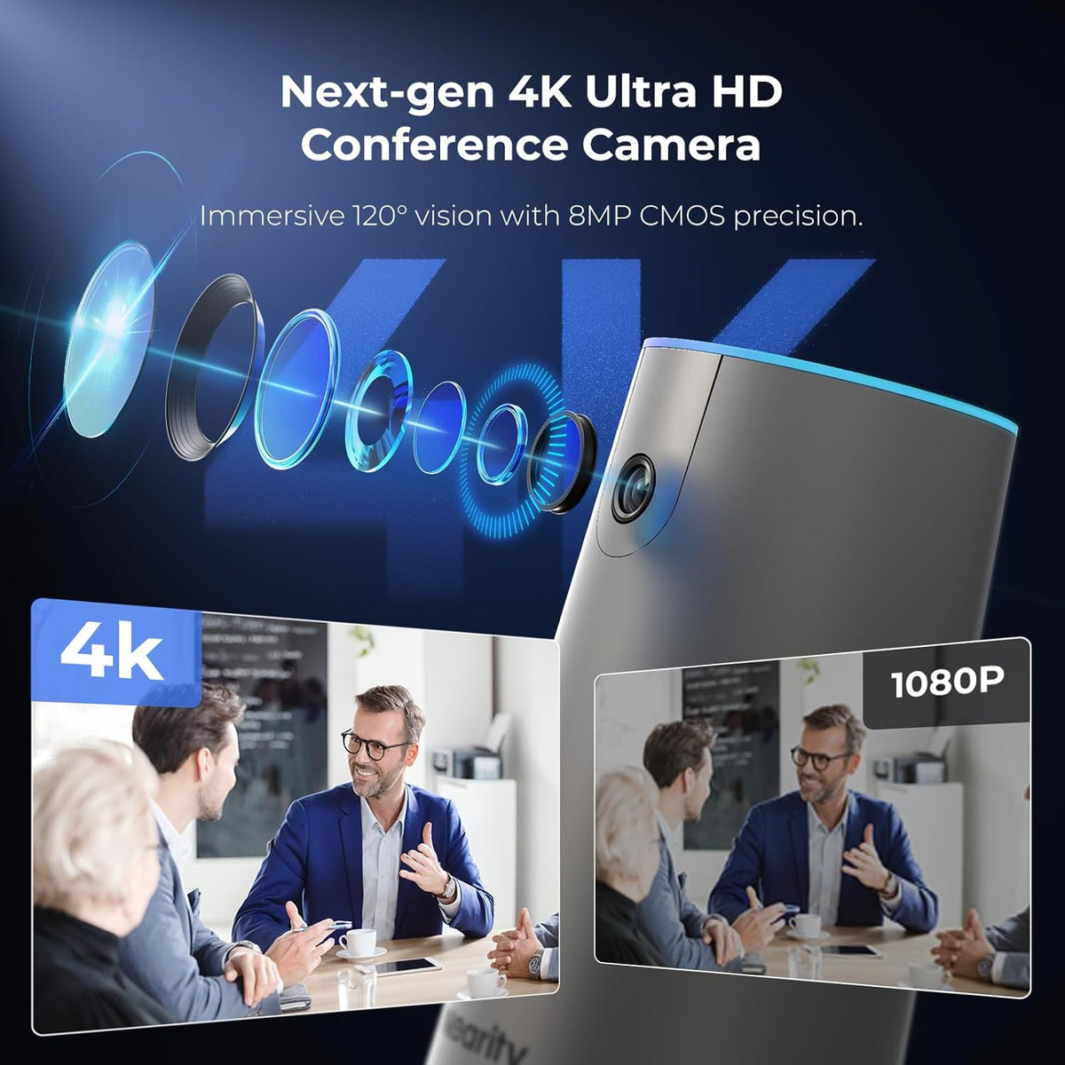NEARITY C46S 4K FHD videoconferentie webcam met microfoon en luidspreker, 120° ultragroothoek/5x zoom/auto-framing, videoconferentiesysteem met afstandsbediening voor zoom/teams/pc/laptop/desktop