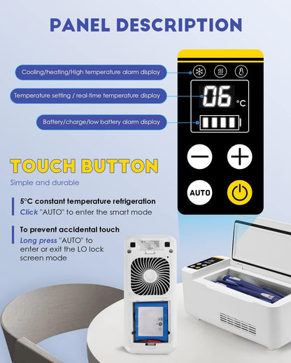 CGOLDENWALL Insuline-koelbox voor medicijnen, 2-20 °C, slimme elektrische mini-koelkast, 180 x 79 x 31 mm, grote capaciteit, meerdere laden voor reizen en huishouden