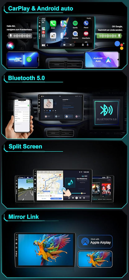 Autoradio – Multimedia Systeem – Navigatie Unit – Auto Stereo – Android Auto – 9 Inch IPS Touchscreen – Draadloze CarPlay – 6GB RAM 128GB Opslag