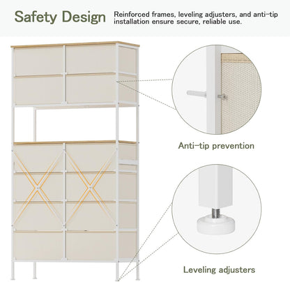 Ladekast – Kast – Opbergkast – Dressoir – Ladenkast – Beige – 12 Ruime Lades – Stevig Metalen Frame