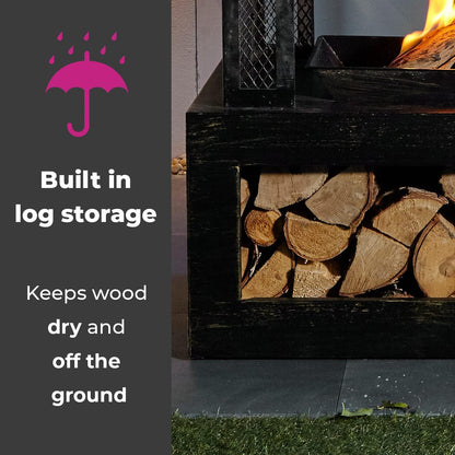 Neo Zwart Staal Outdoor Tuin Log Brander Branden Vuurkorf Chiminea Heater Kachel Mesh Surround Opslag