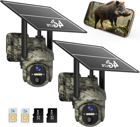4G Beveiligingscamera – Wildcamera – Mobiele Camera – Draadloze Bewakingscamera – Surveillance Camera – 2K HD Kleurennachtzicht – Zonnepaneel Met Ingebouwde Batterij – 2 Camera Set