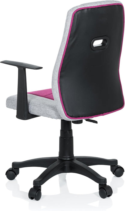 hjh OFFICE 670930 kinderbureaustoel KIDDY EXTRA stof grijs/pink met armleuningen comfortabele bekleding kinderstoel bureau chair