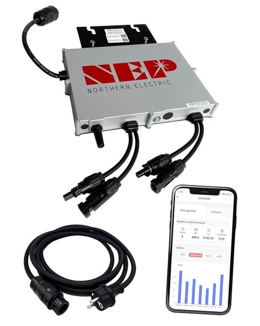 Microomvormer van NEP BDM800VA - Plug and Play - MPPT-efficiëntie > 99,5% - 5 m netsnoer - app voor bewaking van de productie in real-time