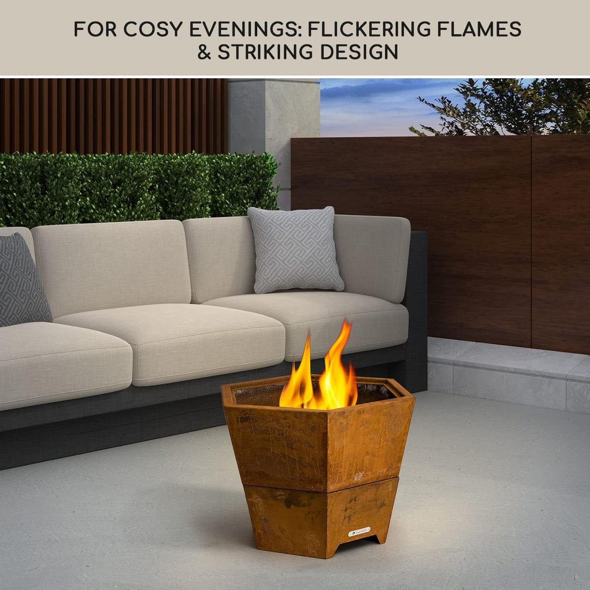 Blumfeldt Vuurschaal met grillrooster, outdoor stalen rooster, groot voor balkon en camping, mobiele vuurschaal 60 cm, weerbestendige zeshoekige plaats