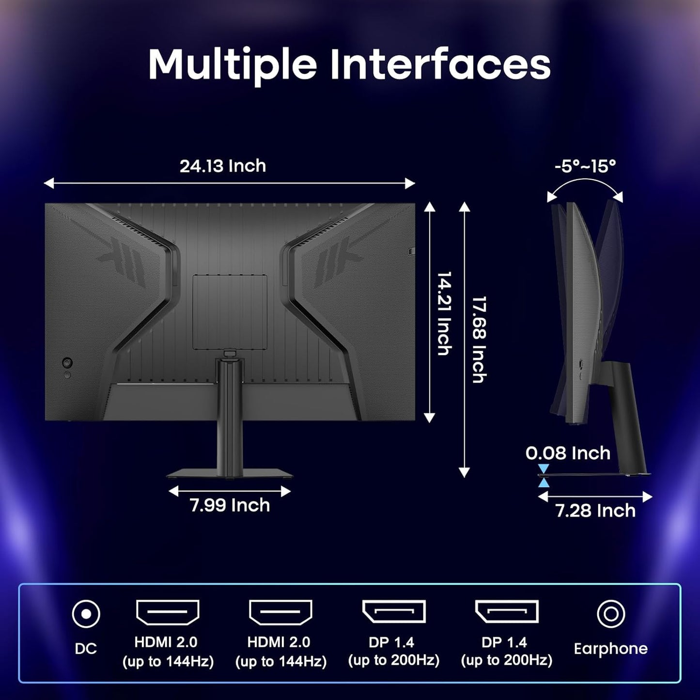 Amzfast 27 inch gaming display QHD 2560 x 1440 200 Hz, Fast IPS scherm, sRGB 132%, HDR 450cd/m², geïntegreerde luidsprekers, 1MS MPRT, VESA 100X100, HDMI 2.0/DP 1.4 - AMZG27F5Q