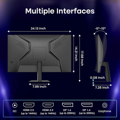 Amzfast 27 inch gaming display QHD 2560 x 1440 200 Hz, Fast IPS scherm, sRGB 132%, HDR 450cd/m², geïntegreerde luidsprekers, 1MS MPRT, VESA 100X100, HDMI 2.0/DP 1.4 - AMZG27F5Q
