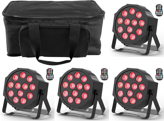 4 stuks RGBW Par spots, accu met tas, oplaadbaar, 12 leds, podiumverlichting met afstandsbediening en timer, led-par outdoor effectstraler, 8CH voor feest, bar, podium, bruiloft, Kerstmis
