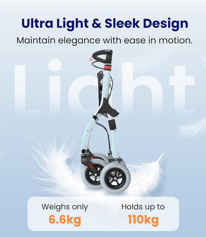 VOCIC Z32 Rollator Slim voor thuis, binnenrollator Opvouwbaar en lichtgewicht, stabiele rollator voor thuis antislipbanden, rollators voor senioren Opvouwbare lade, wit | 5 jaar garantie