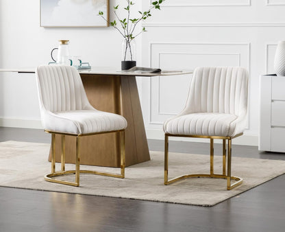 chairus Dining Chairs Set of 4 Velvet Living Room Chairs, Upholstered Office Chairs with Metal Legs, Armless Chairs for Bedroom, White, 4 - QUORE