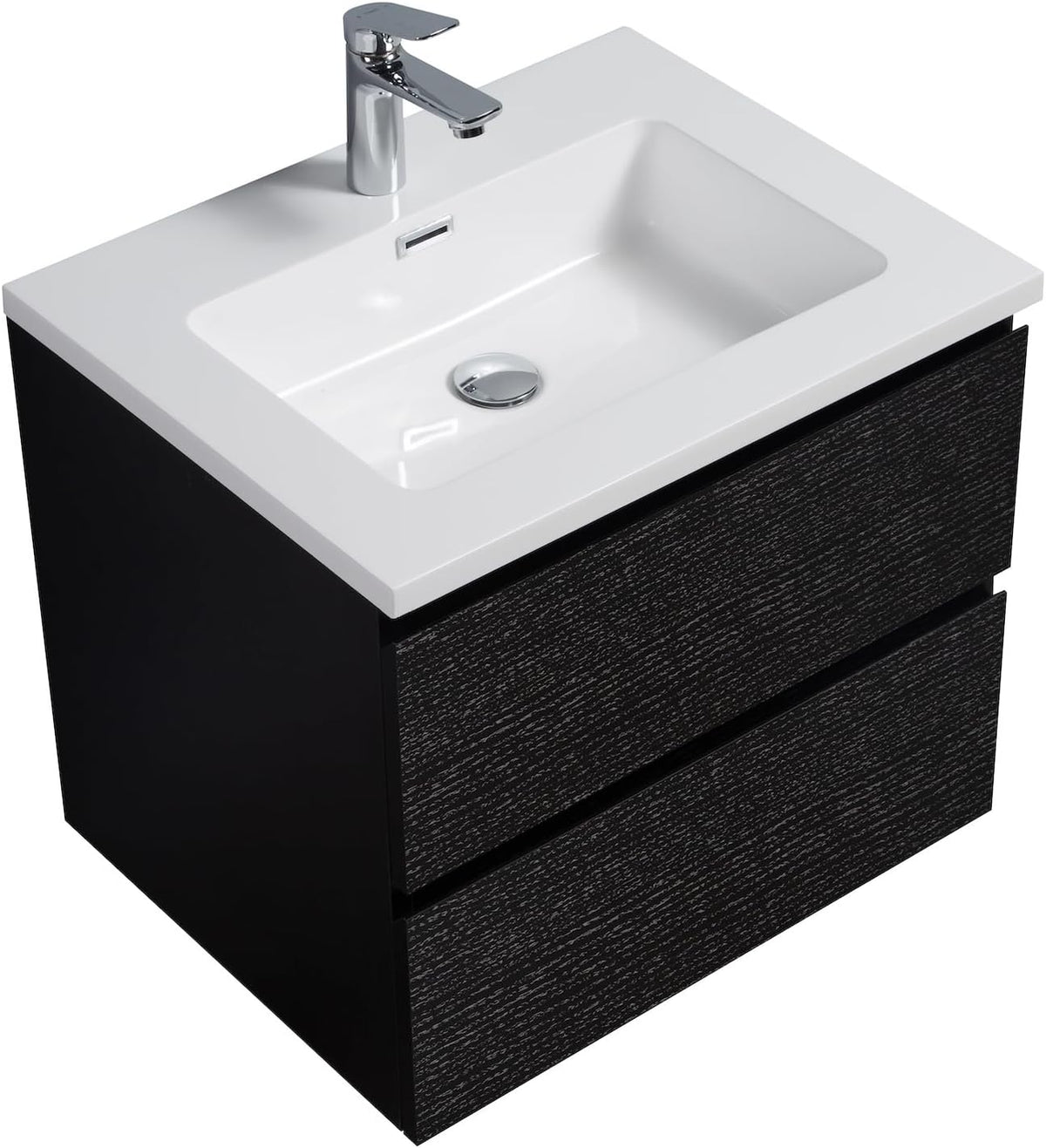 Badplaats Badkamermeubel Set Angela 60cm - Zwart Houtnerf - Badmeubel met Wastafel