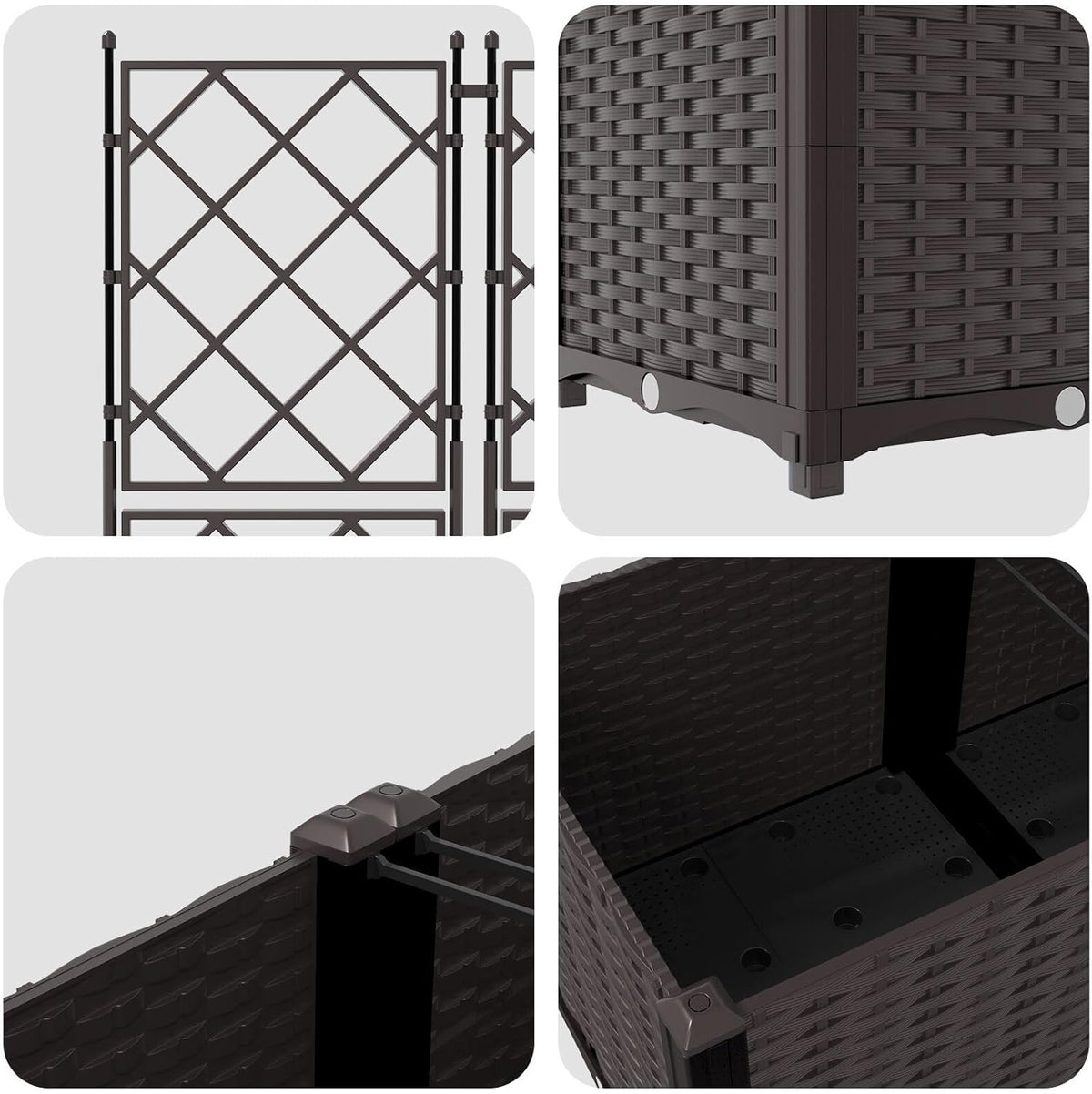 Garden Planter with Trellis, Pack of 5, Brown, 120 x 120 x 143 cm, Modern Structured Planter with Grid Holder, Durable Material for Indoor and Outdoor Use Brown - QUORE