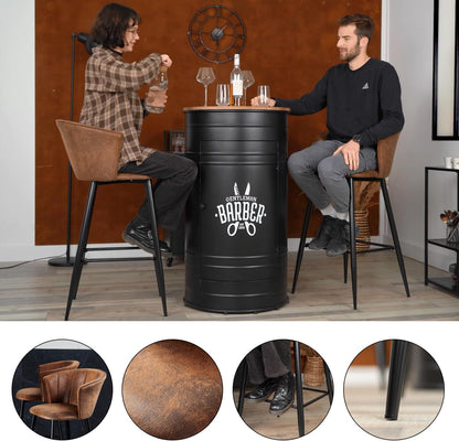 MEUBLE COSY Barkrukken, set van 2 retro barstoel vintage met armleuning rugleuning en voetensteun van synthetisch suède, metalen poten, bruin, 52,5x56,5x102cm