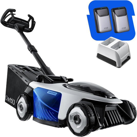 Grasmaaier – Elektrische Maaier – Zelfrijdende Grasmaaier – Accu Grasmaaier – Mulchmaaier – 43 cm Maaibreedte – 2 x 20V Accu’s, 6 Elektrische Maaihoogtes
