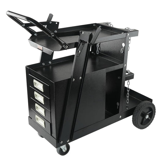 VEVOR lastrolley 2 schappen met 4 laden Lasmobiel Max. 100-120kg Trolley voor lasapparatuur met 2 gasfleshouders Ideaal voor handmatig lassen Gas-afgeschermd booglassen Argonbooglassen