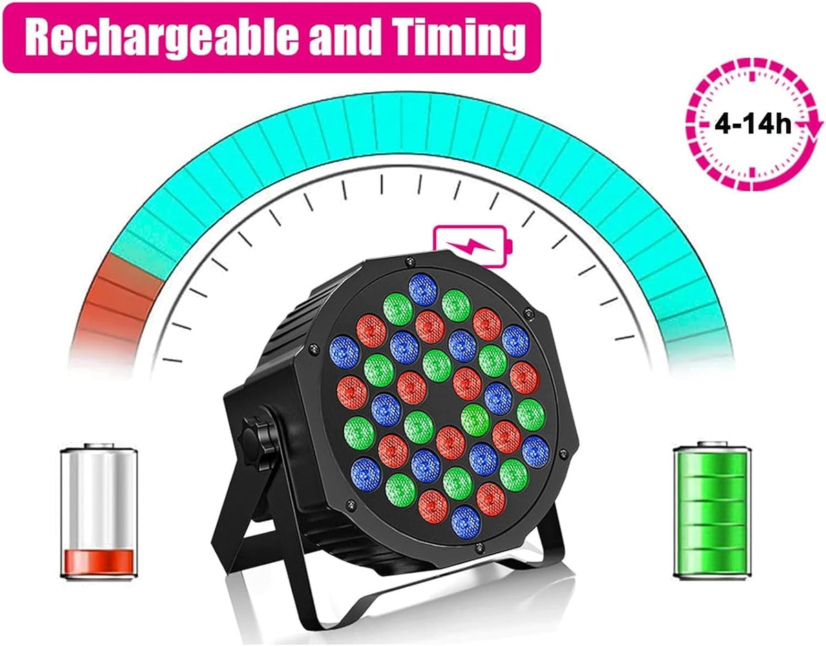 4 stuks oplaadbare ledlampen, par met par tas, RGB 36 led-spots, accu, podiumverlichting met afstandsbediening en geluidsactiveringsmodus, discolicht voor DJ, bar, bruiloft, party, festivals