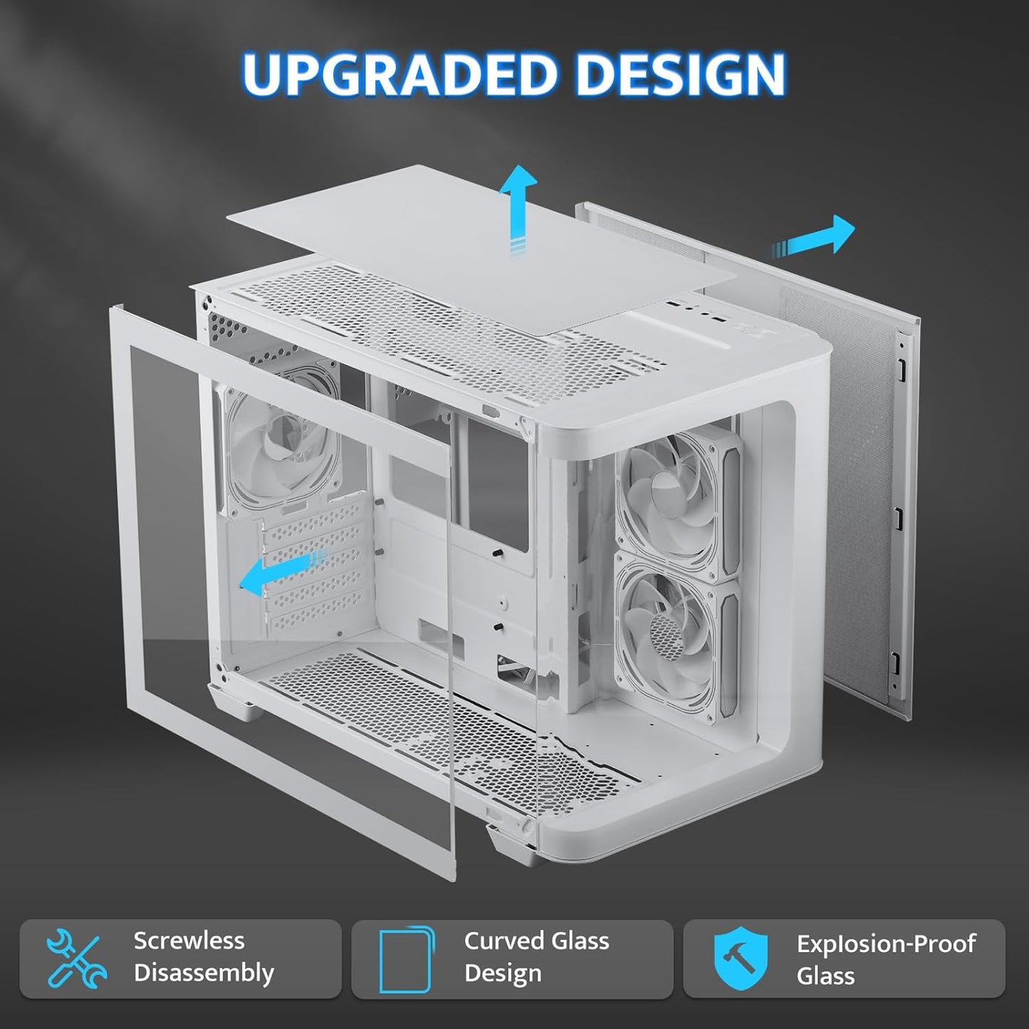 darkFlash Micro-ATX Gaming PC-hoes, MATX PC-behuizing met 3 x 120 mm ARGB-ventilatoren, panoramisch zicht, dubbel gehard glazen computerbehuizing, USB 3.0-poort, ondersteunt dubbele 360 mm AIO, wit