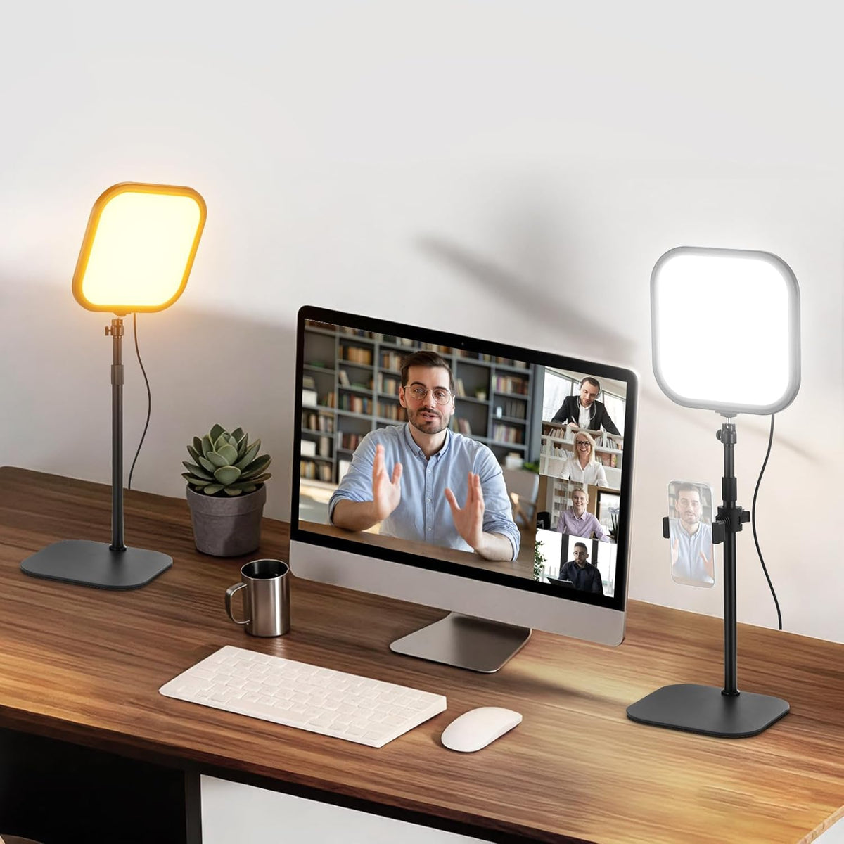 NEEWER Basics L220 Videolamp, 27,9 cm (10,8 inch), met houder, 15 W, Bi-Color Edge Lit Full Screen Desk Light CRI95+ voor laptop, webcam, zoom, calls, streaming-opnames, 2 stuks