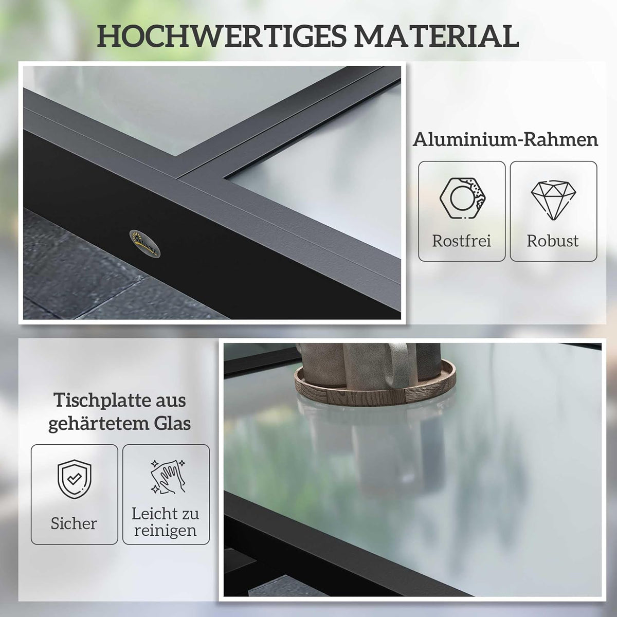 Outsunny Gartentisch ausziehbar Aluminium 160x80cm Wetterfest Buffettisch mit Aluminiumrahmen, rutschfest Campingtisch für 4-6 Persons Balcony für Outdoor Garten Terrasse Balcony Schwarz