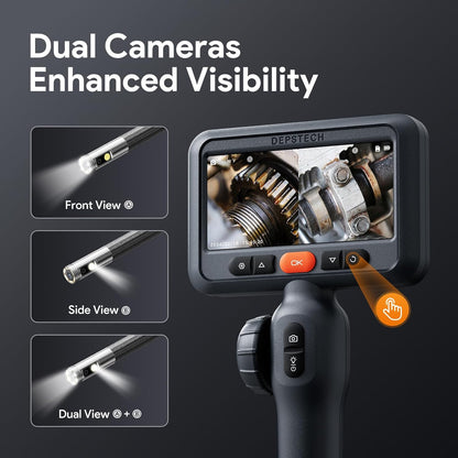 DEPSTECH Endoscoop met dubbele lens met 210 graden tweeweg-scharnier, industriële endoscoopcamera met verlichting, 0,33 inch sonde, 3M waterdichte flexibele slangenbuis, video-inspectiecamera-tool