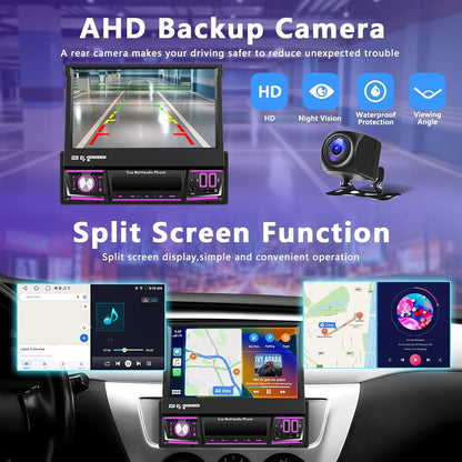 2 + 64G Wireless CarPlay Android Auto 1Din Autoradio, 7 inch Android Stereo Auto Bluetooth met scherm, ondersteuning GPS Navigatie/WiFi/SWC/FM/RDS/touchscreen/USB/Chargge + achteruitrijcamera