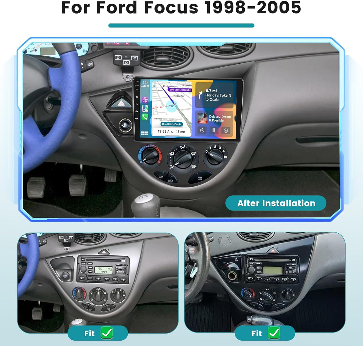 [2G+64G]Autoradio voor Ford Focus MK1 C170 1998-2004 (Linksgestuurd) Android13.9 Inch Touch Screen Draadloze Carplay Android Auto met GPS, WIFI, Bluetooth, Mirror Link, FM/RDS