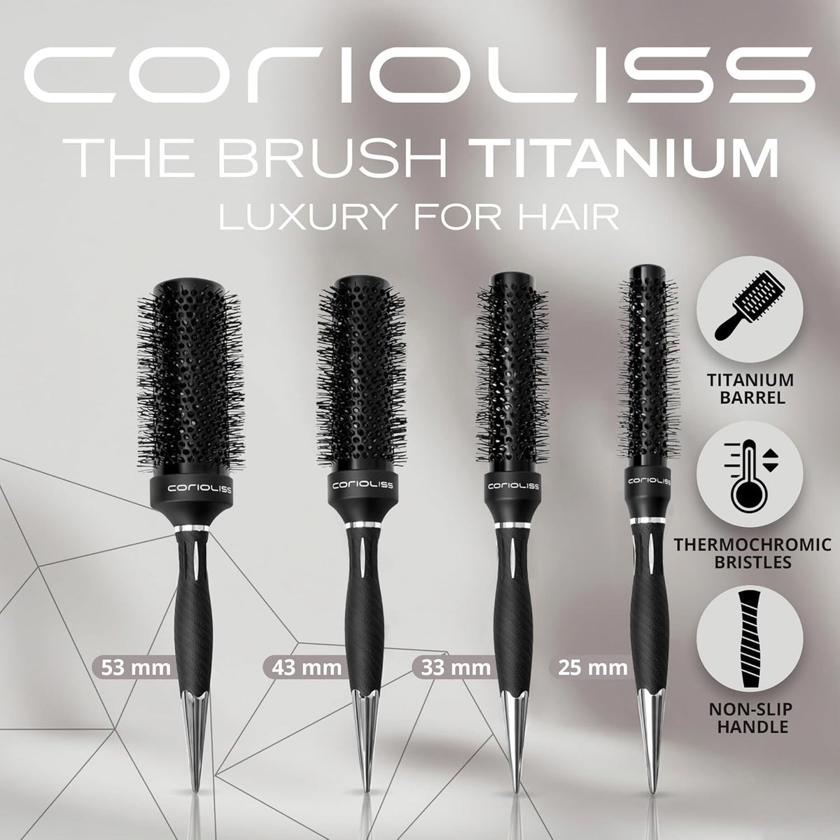 Corioliss Professionele Ronde Föhnborstel van Titanium 25-33-43-53 mm voor Brushing en Styling, Anti-Frizz Haarborstel met Ergonomische Antislip Handgreep en Puntkam – Brush Titanium Black Green