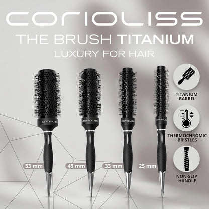Corioliss Professionele Ronde Föhnborstel van Titanium 25-33-43-53 mm voor Brushing en Styling, Anti-Frizz Haarborstel met Ergonomische Antislip Handgreep en Puntkam – Brush Titanium Black Green