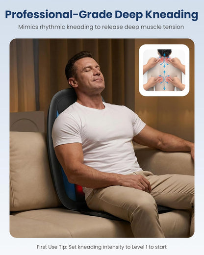 Comfier Shiatsu massagestoelkussen met warmte, shiatsu-massagekussen rugmassageapparaat, ontspanning voor de hele rug, geschikt voor kantoor, thuis en overal daar.