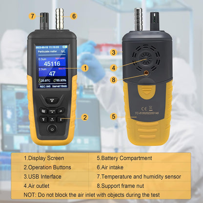 Luchtkwaliteitsmeter, luchtkwaliteitsmonitor, luchtkwaliteitsmeter, detector voor deeltjes/temp/luchtvochtigheid, luchtkwaliteitsmonitor met 0 ~ 1000 μg/m³ μg/m bereik