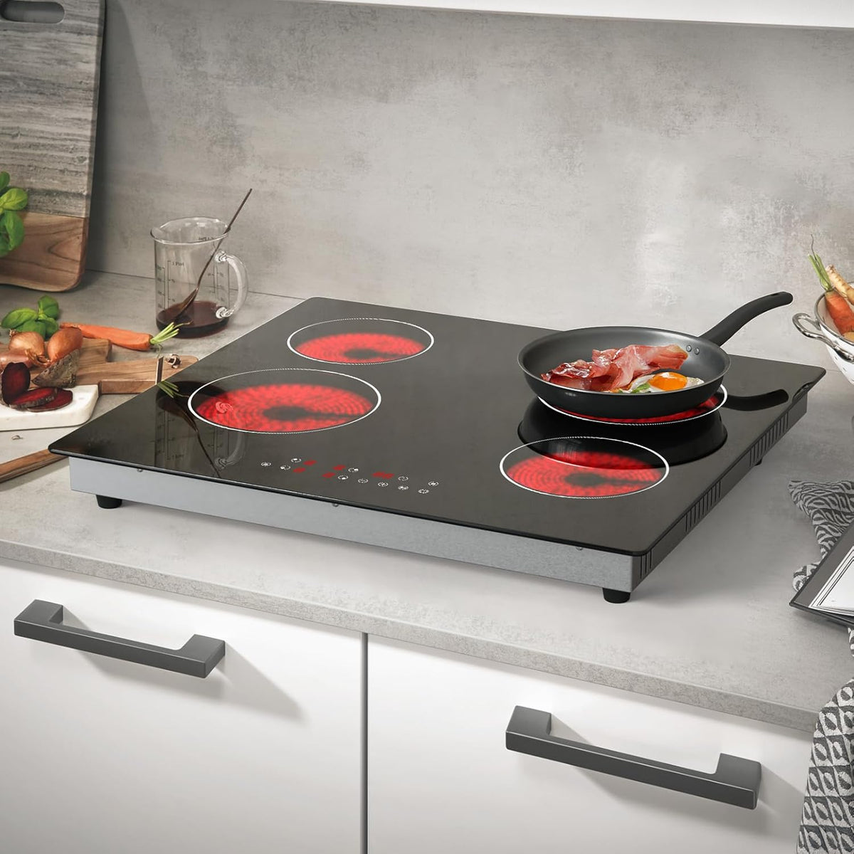 Keramische kookplaat, 4 kookplaten, 60 cm, 6000 W, touch-bediening met treden, enkele zones, elektrische inbouwplaat
