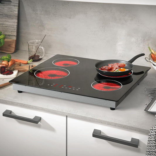 Keramische kookplaat, 4 kookplaten, 60 cm, 6000 W, touch-bediening met treden, enkele zones, elektrische inbouwplaat