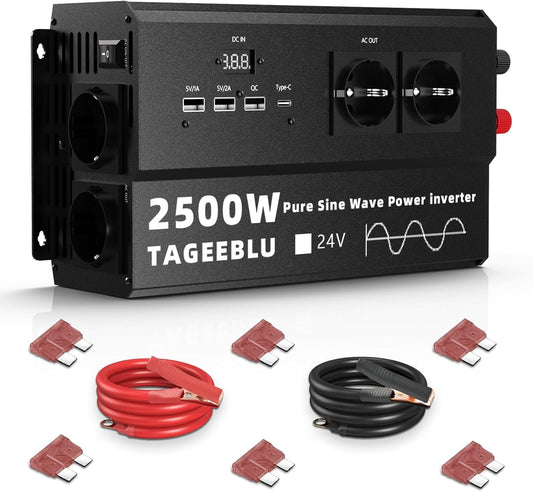 2000W zuivere sinus omvormer 24v 220v vrachtwagen, transformator 24v 220v met LCD-scherm, 4 EU-stopcontacten
