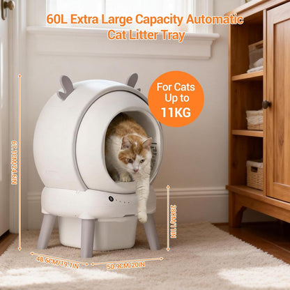 Garvee Zelfreinigende kattenbakvulling, 65 l, met veiligheidssensoren en app-bediening, groot, gesloten, automatische kattenbak, toilet voor meerdere katten, met afvalzakken