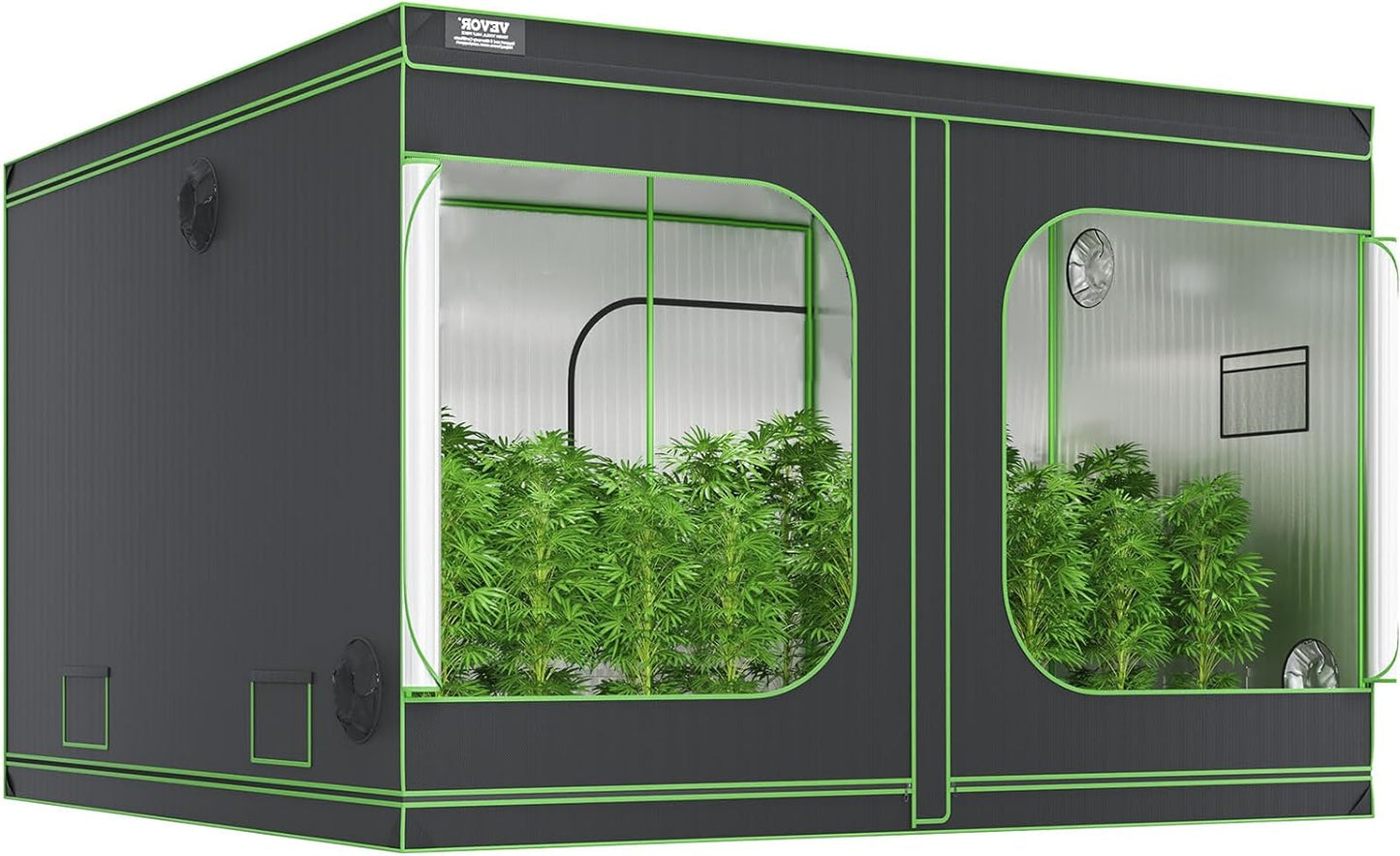 VEVOR Growbox 305 x 305 x 203 cm Greenhouse Made of 19 mm Steel Frame and 600D Oxford Fabric Grow Tent, 60 kg Load Capacity Grow Box, Suitable for 400 W Grow Light, Indoor Grow Tent - QUORE