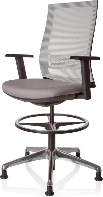 hjh OFFICE 721943 werkstoel hoog TOP Work 99 stof grijs ergonomische counterstoel met glijder